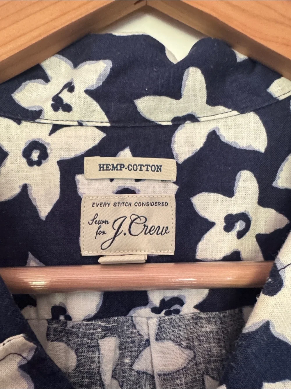 J. Crew Navy & White Floral Hemp-Cotton Shirt
